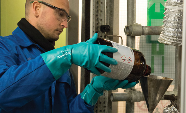 PPE suppliers routinely test new potential gloves and glove materials to determine if they can withstand the rigors of a chemical work environment.